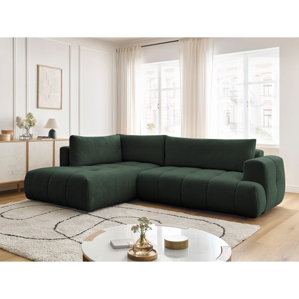 Zelená rozkládací/s úložným prostorem rohová pohovka (levý roh/do L) Fuji – Bobochic Paris-image-1
