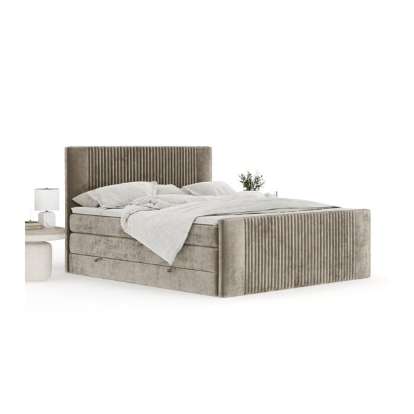 Světle hnědá boxspring postel s úložným prostorem 200x200 cm Bergamo – Maison de Rêve-image-3