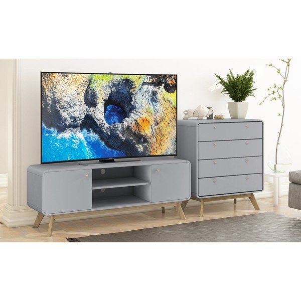 Šedý TV stolek 140x53 cm Caitlin – Støraa-image-1