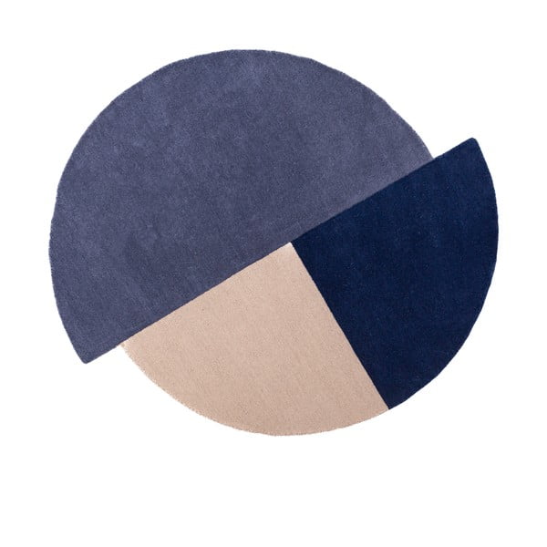 Modrý ručně tkaný vlněný kulatý koberec ø 150 cm Mia Segment – Flair Rugs