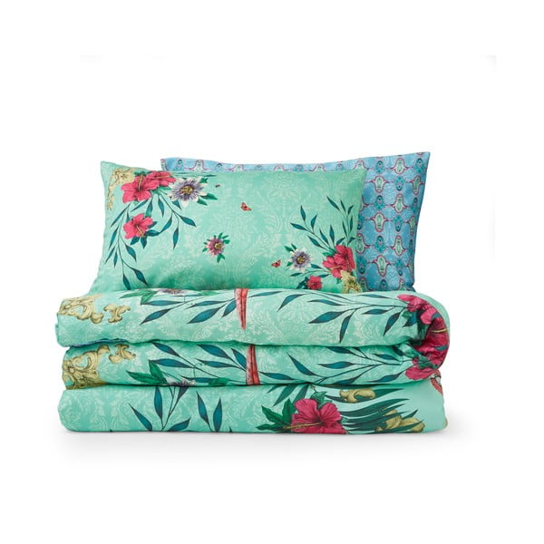 Zelené/modré povlečení na dvoulůžko/prodloužené z bavlněného saténu 230x220 cm Paradise Parrot – Matthew Williamson