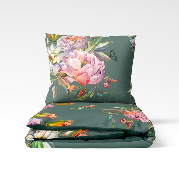 Tmavě zelené povlečení na dvoulůžko z bavlněného saténu Bonami Selection Floret, 200 x 220 cm-image-2