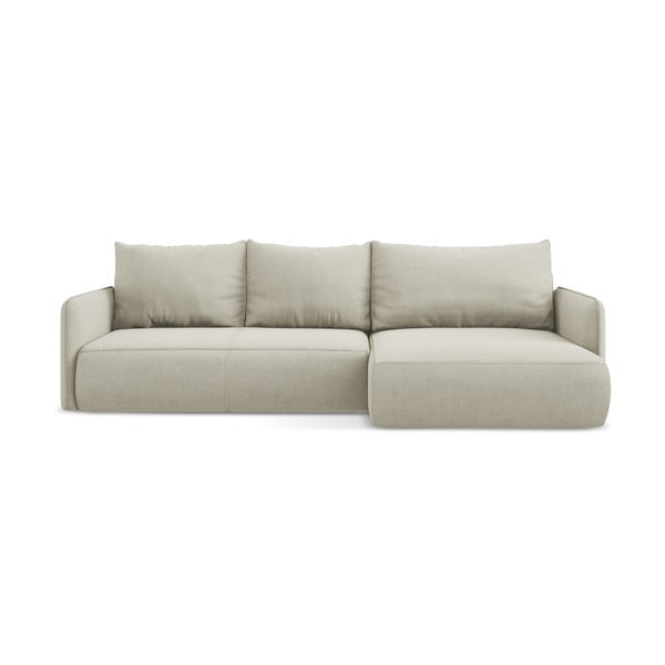 Krémová rozkládací/s úložným prostorem rohová pohovka (pravý roh) Nanea – Makamii