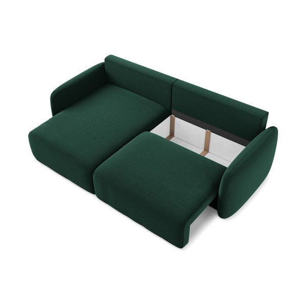 Tmavě zelená sametová rozkládací/s úložným prostorem rohová pohovka (levý roh/s lenoškou) Kalena – Makamii-image-4