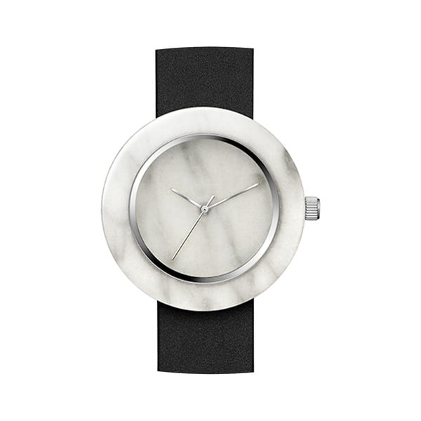Bílé mramorové hodinky s černým řemínkem Analog Watch Co. Marble