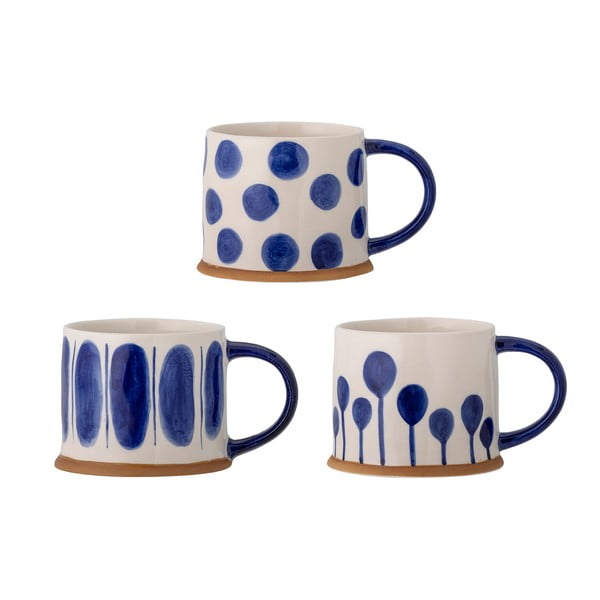 Bílé/modré hrnky v sadě 3 ks z kameniny 450 ml Linora – Bloomingville