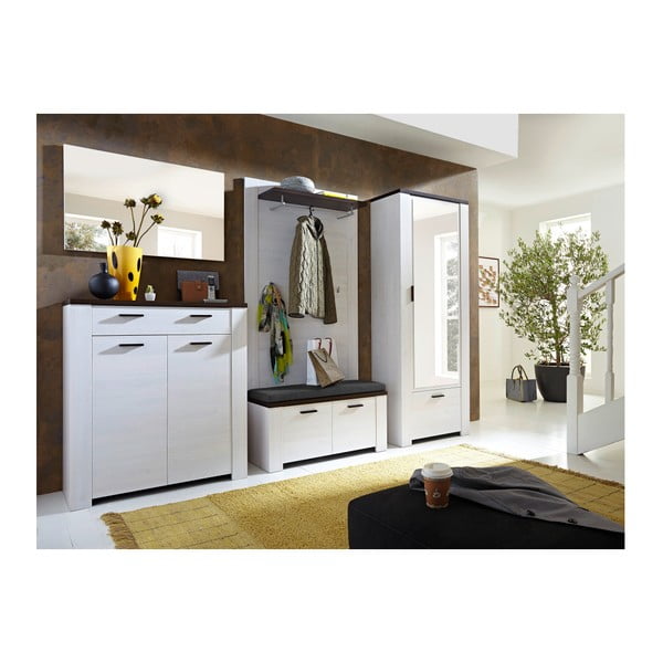 Bílá zrcadlová skříň s detaily v dekoru tmavě lakovaného dubového dřeva Germania Havanna-image-1