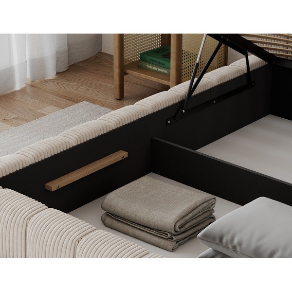 Béžová čalouněná jednolůžková postel s úložným prostorem s roštem 90x200 cm Lamica – ELTAP-image-4