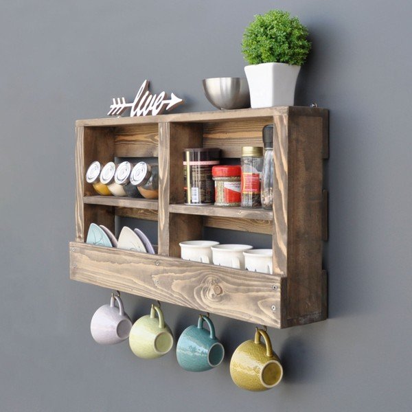 Dřevěná nástěnná police s háčky Ayako-image-3