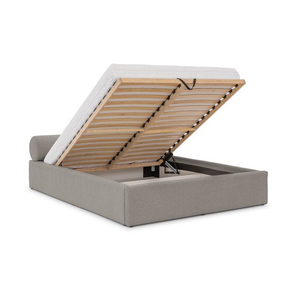 Světle šedá čalouněná dvoulůžková postel s úložným prostorem s roštem 140x200 cm Cille – Ropez-image-2