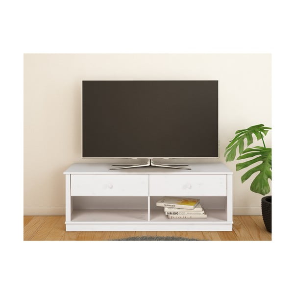 Bílý TV stolek z borovicového dřeva 137x47 cm Anita – Støraa-image-1