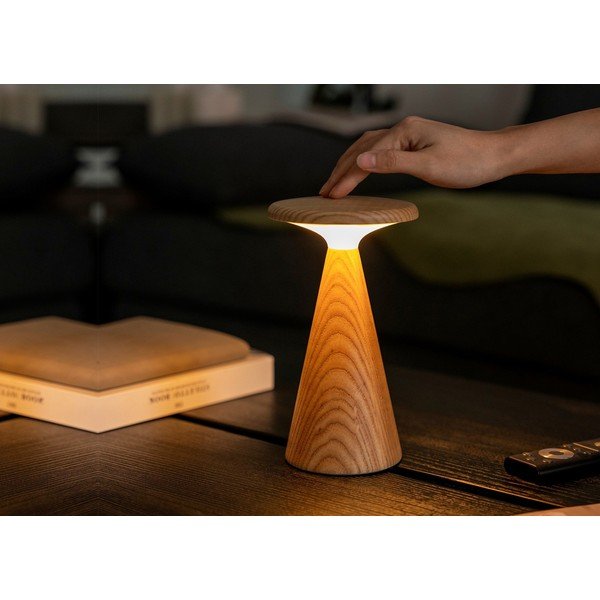 LED stolní lampa v přírodní barvě s dřevěným stínidlem (výška 21 cm) Sylva – Gingko-image-2