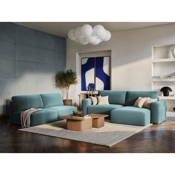 Zelená žinylková rozkládací/s úložným prostorem rohová pohovka (pravý roh/do L) Kona – Makamii-image-1