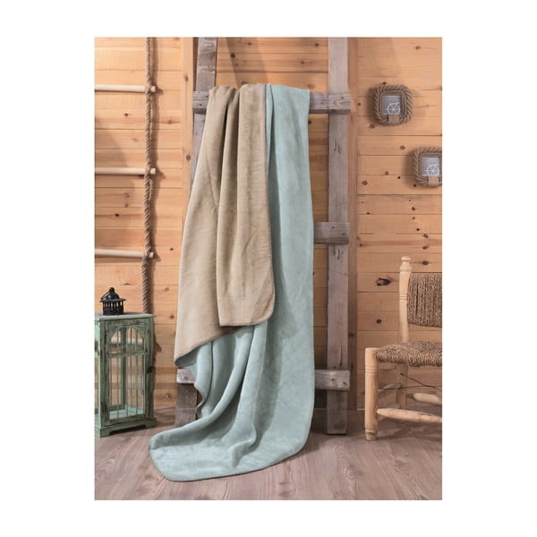 Zeleno-béžová deka Tray, 200 x 220 cm