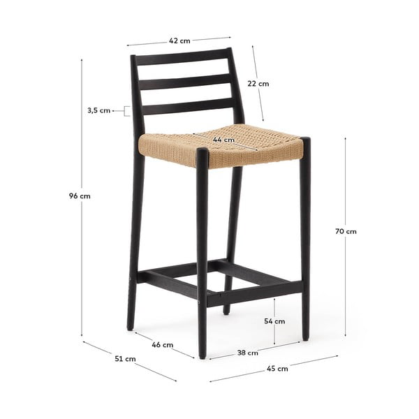 Černá/v přírodní barvě barová židle z dubového dřeva (výška sedáku 70 cm) Analy – Kave Home-image-4