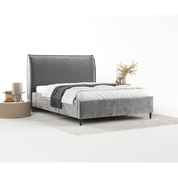 Šedá čalouněná dvoulůžková postel s úložným prostorem s roštem 180x200 cm Shell – Maison de Rêve-image-2