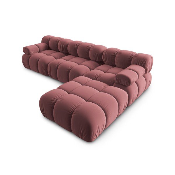 Růžová sametová rohová pohovka Bellis – Micadoni Home-image-4
