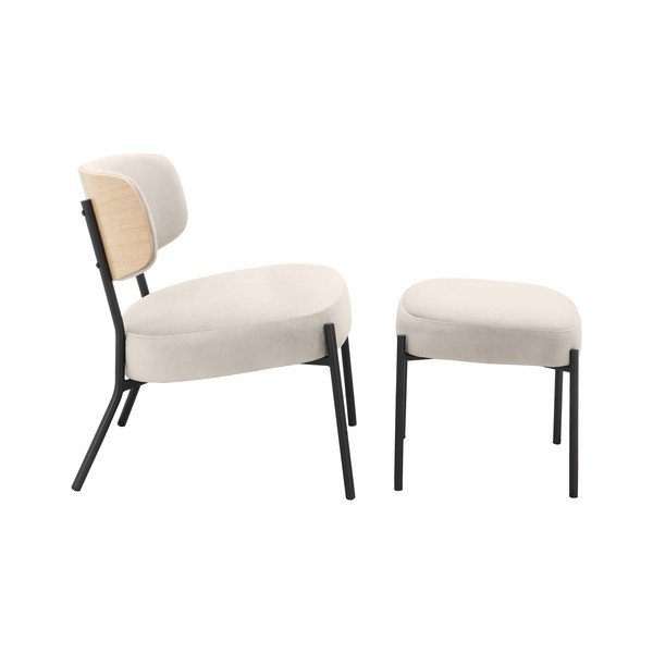 Krémové sametové křeslo s podnožkou Jerry – Støraa-image-1