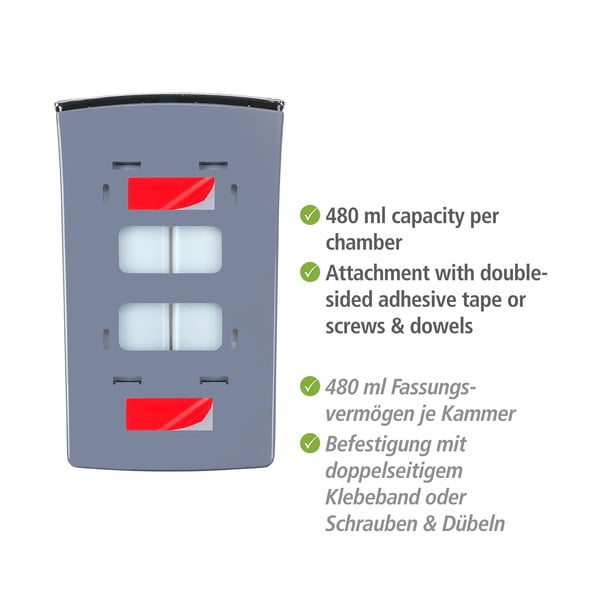 Bílý nástěnný plastový dávkovač mýdla 0.96 l Tartas – Wenko-image-3