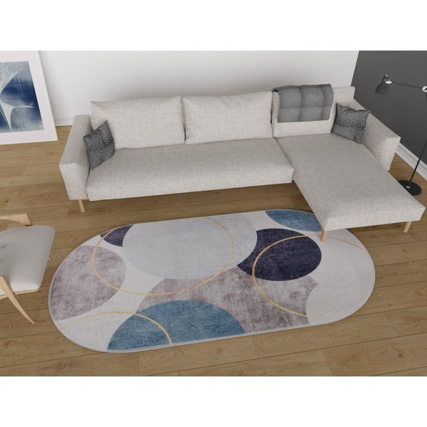 Modro-šedý pratelný koberec 60x100 cm Oval – Vitaus-image-1