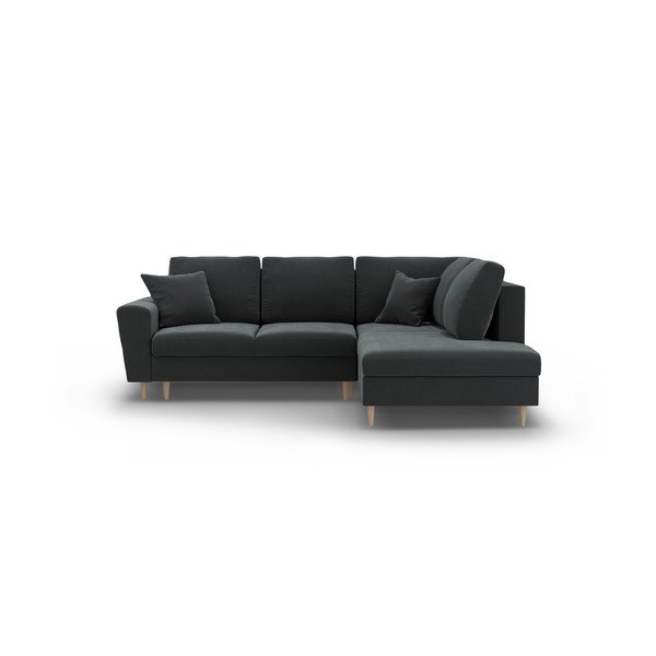 Tmavě šedá sametová rozkládací/s úložným prostorem rohová pohovka (pravý roh/do L) Kyoto – Cosmopolitan Design