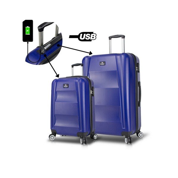 Sada 2 modrých cestovních kufrů na kolečkách s USB porty My Valice LASSO Cabin & Large-image-1
