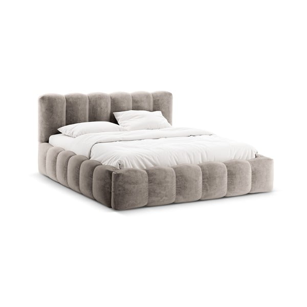 Světle hnědá čalouněná dvoulůžková postel s úložným prostorem a roštem 180x200 cm Lupine – Micadoni Home-image-3