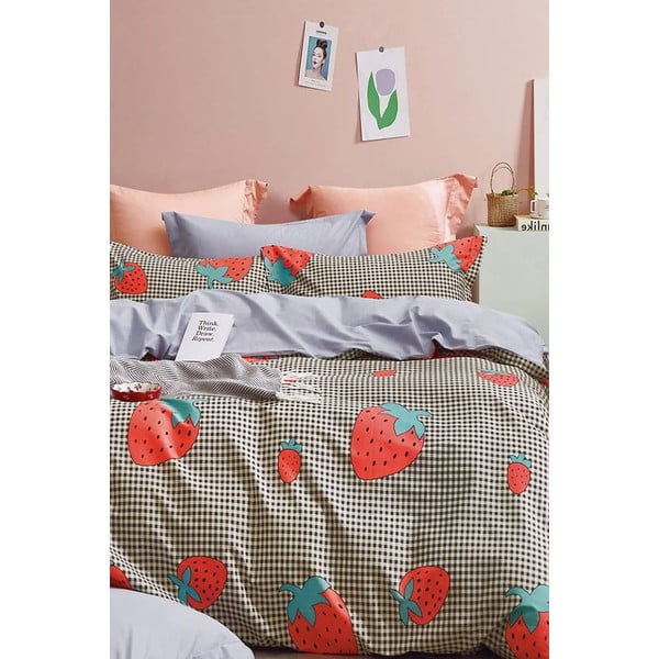 Prodloužené povlečení na jednolůžko z bavlny Renforcé s prostěradlem/3dílné 160x220 cm Strawberry – Mila Home
