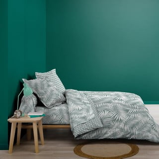 Bílo-zelené napínací bavlněné prostěradlo 90x190 cm Botania – douceur d'intérieur