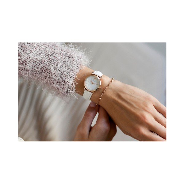 Dámské hodinky s bílým páskem z pravé kůže Emily Westwood Vintage-image-1