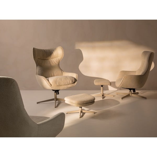 Béžové otočné křeslo s podnožkou z textilie bouclé Kenzi – Micadoni -image-1