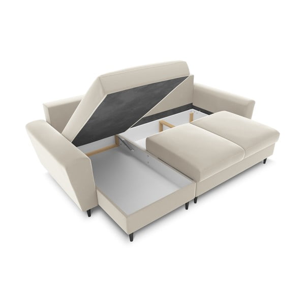 Béžová sametová rozkládací/s úložným prostorem rohová pohovka Kyoto – Cosmopolitan Design-image-2