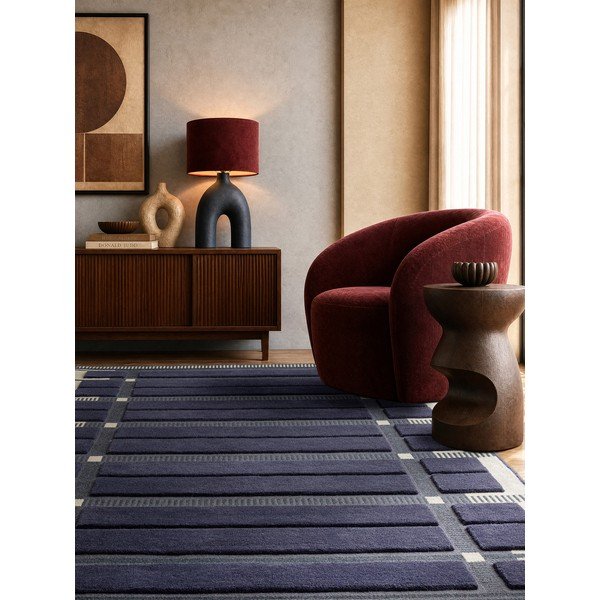 Tmavě modrý/béžový ručně tkaný vlněný koberec 120x170 cm – Asiatic Carpets-image-1