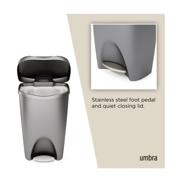 Šedý nášlapný plastový odpadkový koš 50 l Brim – Umbra-image-4