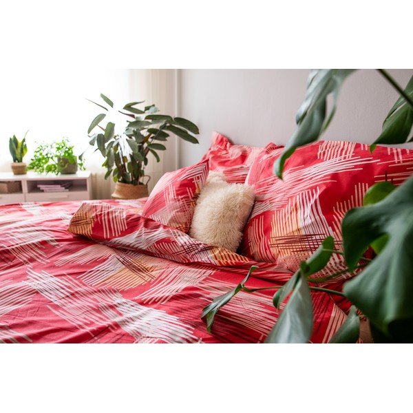 Červené bavlněné povlečení na jednolůžko 140x200 cm LP Dita Red – Cotton House-image-2