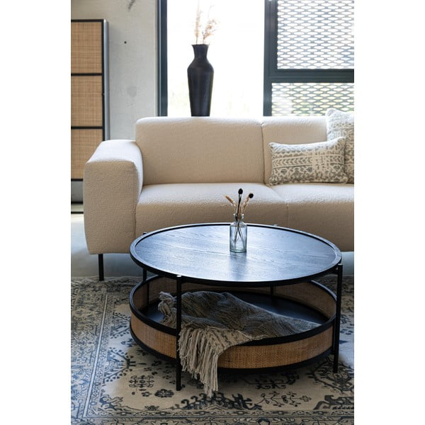 Kulatý konferenční stolek v černo-přírodní barvě ø 80 cm Makoto – White Label-image-1