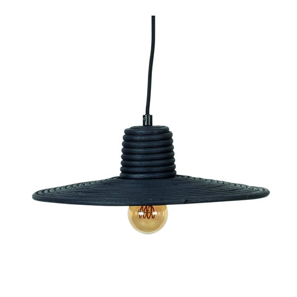 Černé stmívatelné závěsné svítidlo s ratanovým stínidlem ø 35 cm Balance – Zuiver