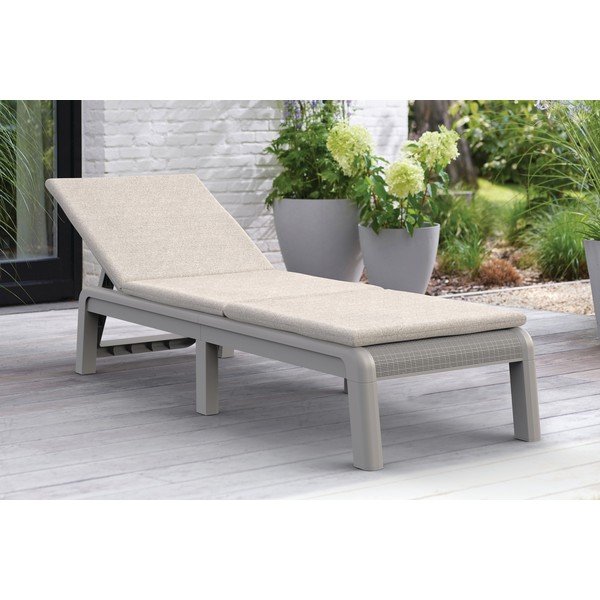 Béžové plastové/polstrované polohovací/skládací zahradní lehátko Atlas – Keter-image-1