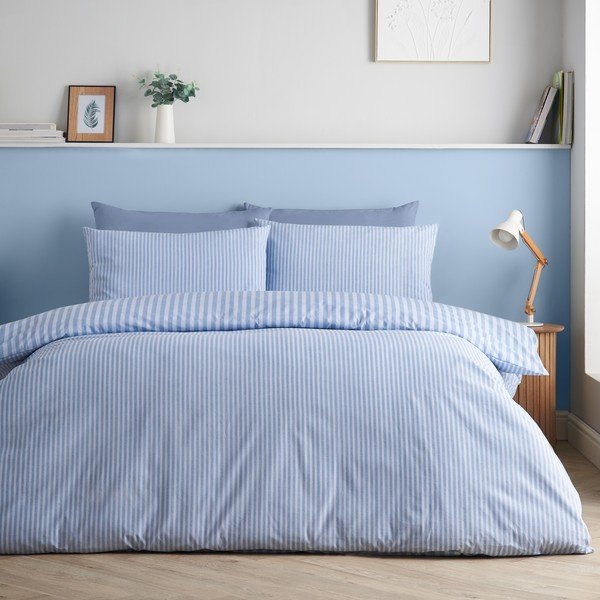 Modré 3dílné povlečení na dvoulůžko 200x200 cm Epping Textured Stripe – Catherine Lansfield-image-1