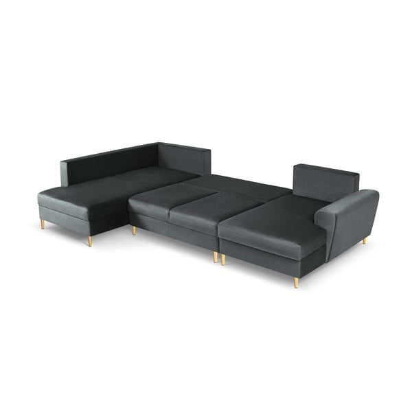 Tmavě šedá sametová rozkládací/s úložným prostorem rohová pohovka (levý roh/do "U") Kyoto – Cosmopolitan Design-image-2