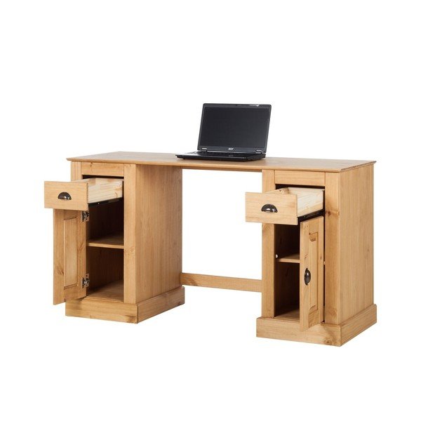 Přírodní pracovní stůl z borovicového dřeva s 2 dvířky Støraa Tommy-image-1