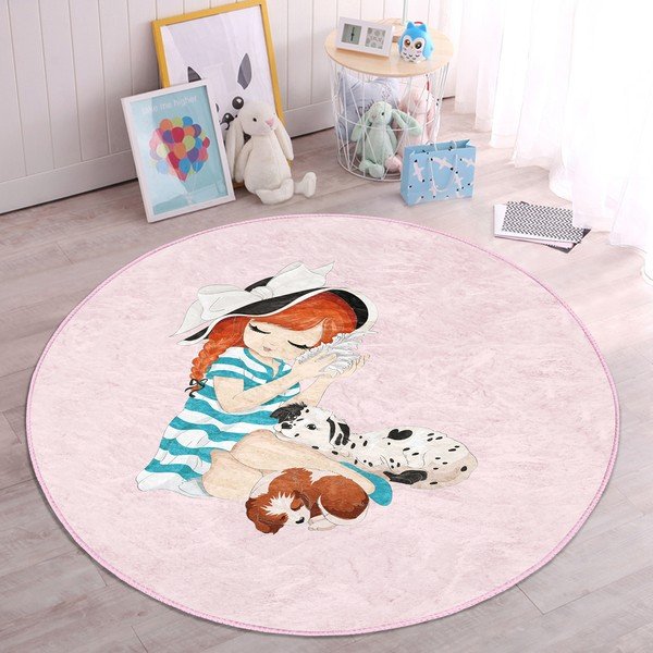 Růžový dětský koberec ø 100 cm Comfort – Mila Home-image-1