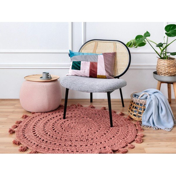 Starorůžový bavlněný ručně vyrobený koberec Nattiot Nila, ø 120 cm-image-1
