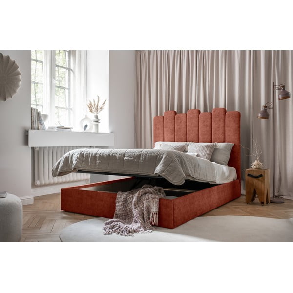 Čalouněná dvoulůžková postel s úložným prostorem s roštem 160x200 cm v cihlové barvě Dreamy Aurora – Miuform-image-4