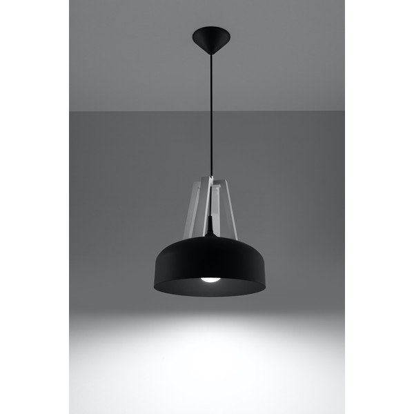 Černé závěsné svítidlo s dřevěným/kovovým stínidlem ø 30 cm Olla - Sollux-image-2