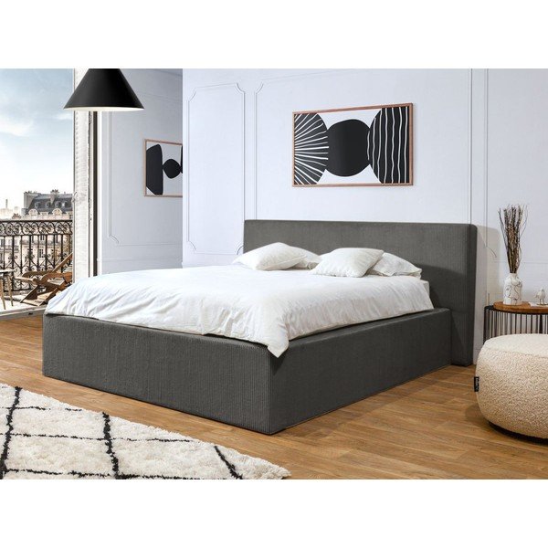 Tmavě šedá čalouněná dvoulůžková postel s úložným prostorem s roštem 160x200 cm Nihad – Bobochic Paris-image-1