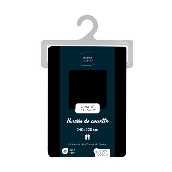 Černý bavlněný povlak na peřinu na dvoulůžko/prodloužený 240x220 cm Lina – douceur d'intérieur-image-2