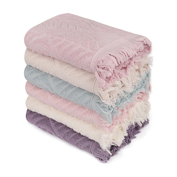 Sada 6 barevných ručníků z čisté bavlny, 50 x 90 cm