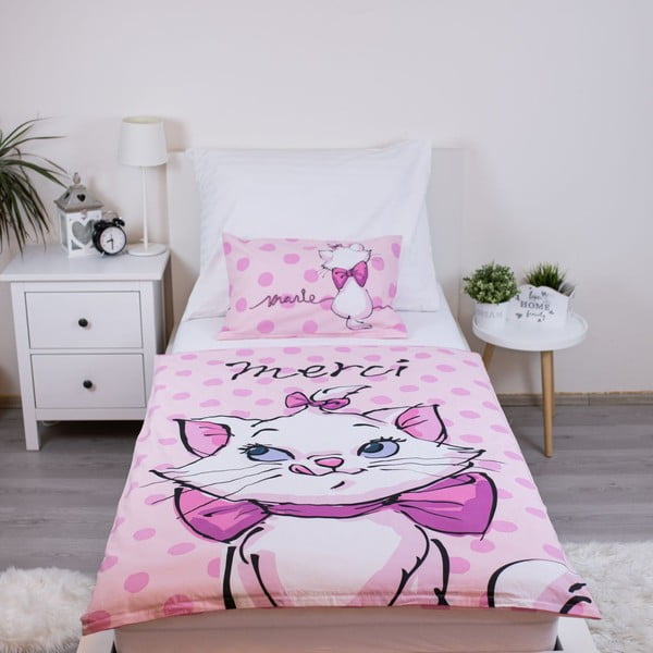 Růžové bavlněné dětské povlečení do postýlky 100x135 cm Marie Cat "Merci" – Jerry Fabrics-image-1