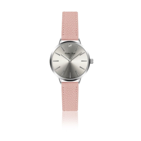 Dámské hodinky s 1 diamantem a páskem z pravé kůže v růžové barvě Walter Bach Diamond